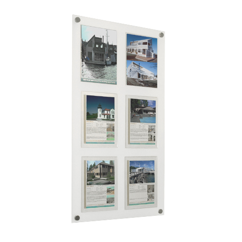 wall mount poster panel in frosted acrylic with 6x A4P posters